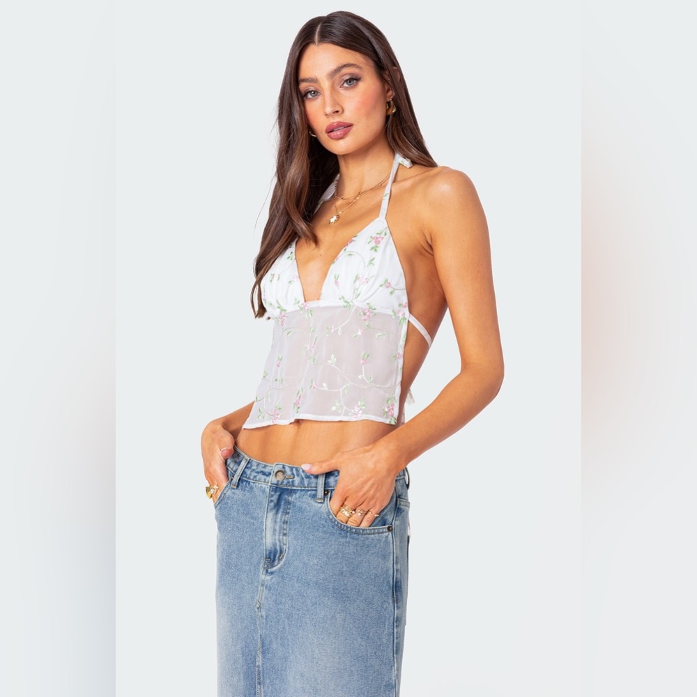 NWOT Edikted Embroidered Open Back Top